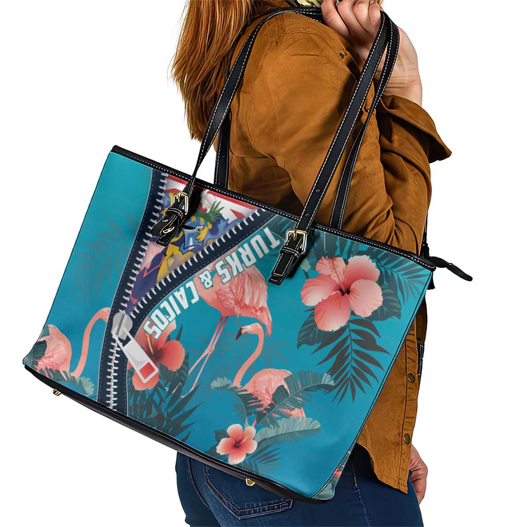 Turks and Caicos Islands Flamingo Leather Tote Bag Zipper Stylized