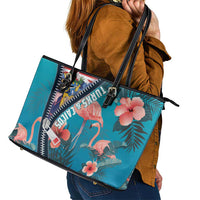 Turks and Caicos Islands Flamingo Leather Tote Bag Zipper Stylized