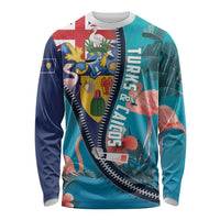 Turks and Caicos Islands Flamingo Long Sleeve Shirt Zipper Stylized