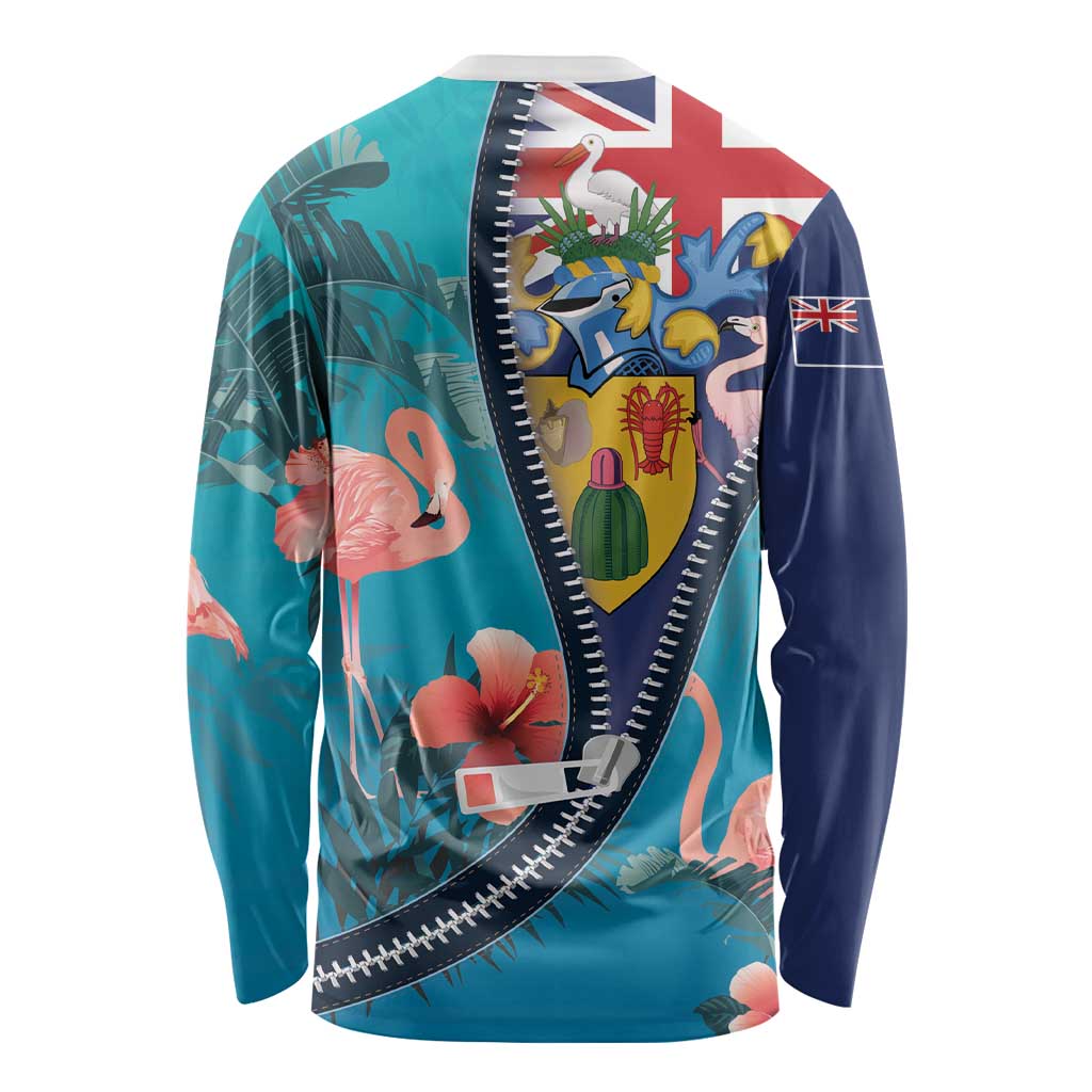 Turks and Caicos Islands Flamingo Long Sleeve Shirt Zipper Stylized