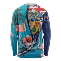 Turks and Caicos Islands Flamingo Long Sleeve Shirt Zipper Stylized