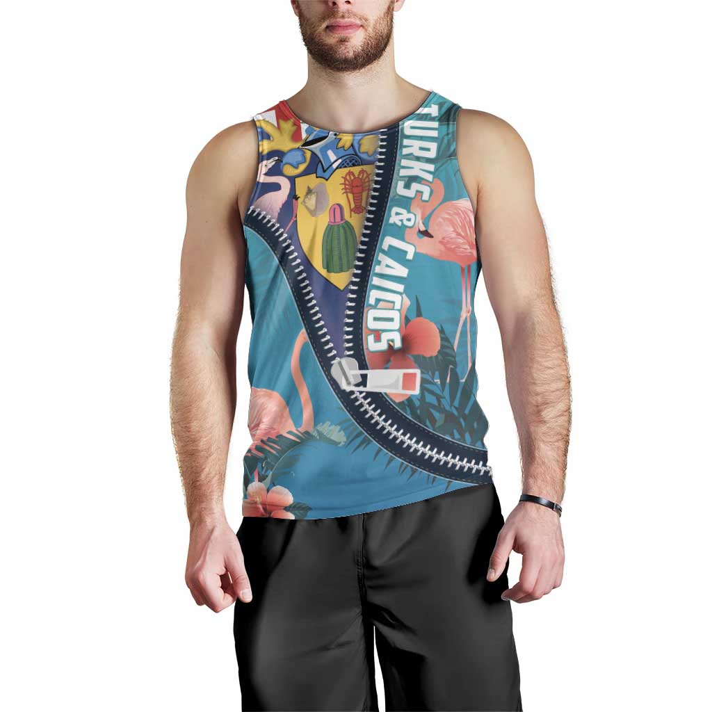 Turks and Caicos Islands Flamingo Men Tank Top Zipper Stylized