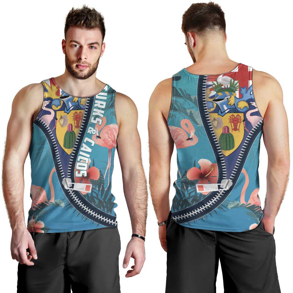 Turks and Caicos Islands Flamingo Men Tank Top Zipper Stylized