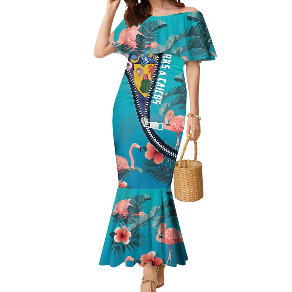 Turks and Caicos Islands Flamingo Mermaid Dress Zipper Stylized