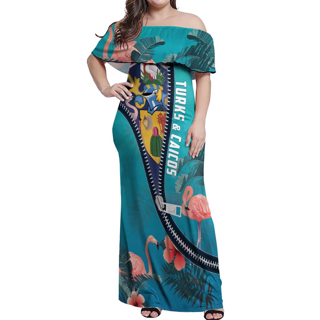 Turks and Caicos Islands Flamingo Off Shoulder Maxi Dress Zipper Stylized