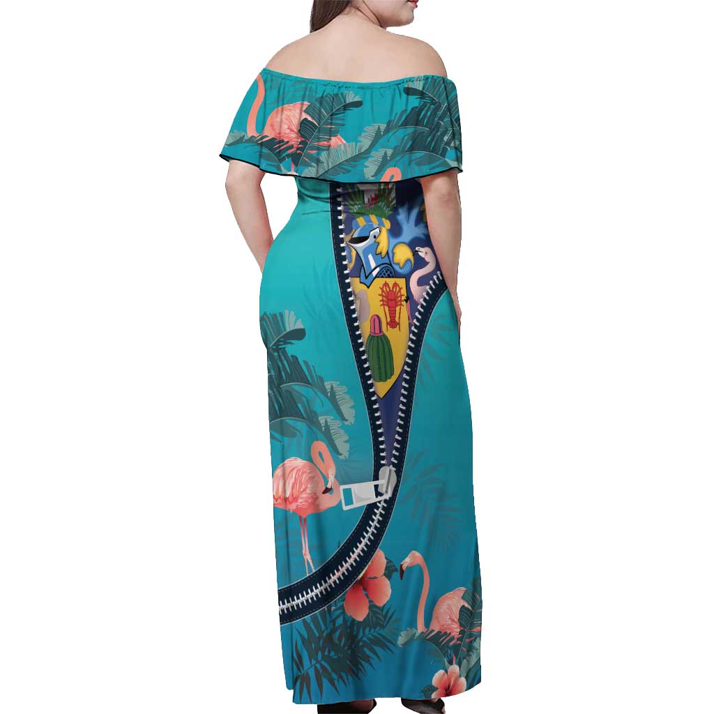 Turks and Caicos Islands Flamingo Off Shoulder Maxi Dress Zipper Stylized