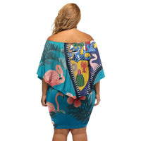 Turks and Caicos Islands Flamingo Off Shoulder Short Dress Zipper Stylized