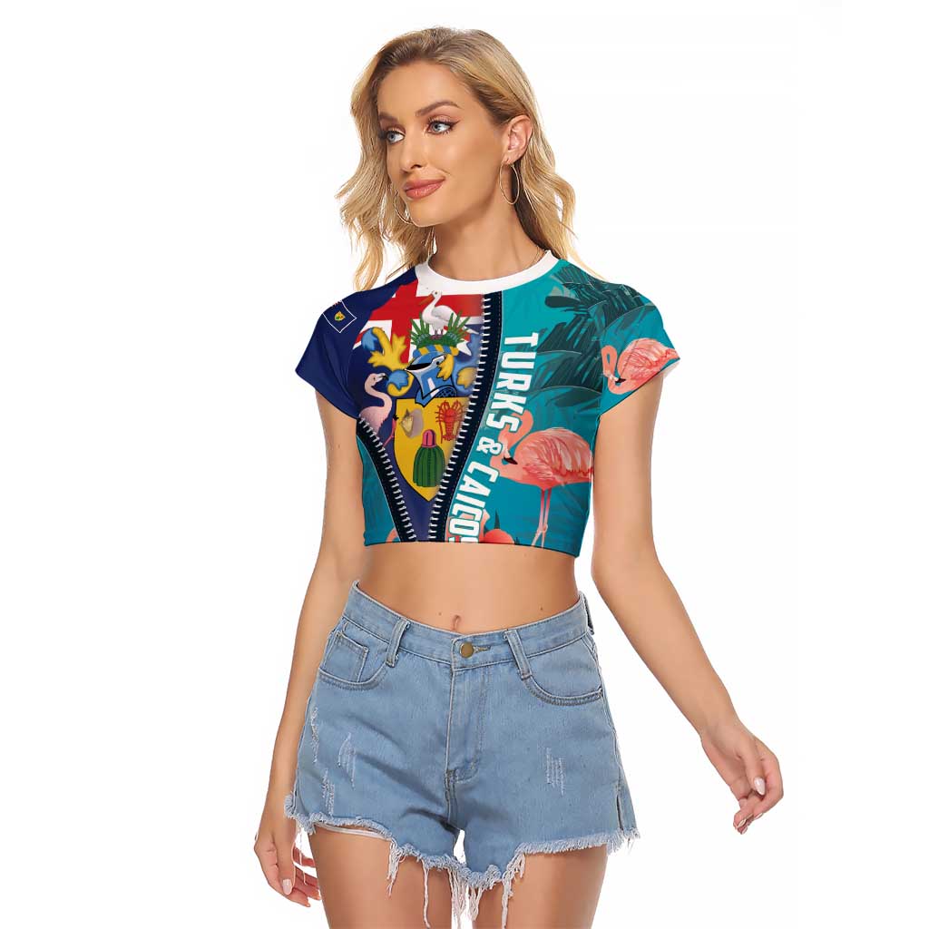 Turks and Caicos Islands Flamingo Raglan Cropped T Shirt Zipper Stylized