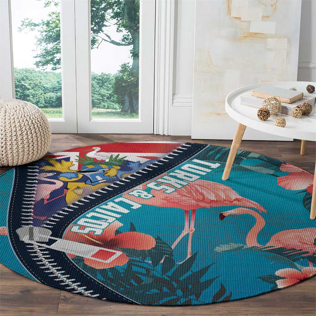 Turks and Caicos Islands Flamingo Round Carpet Zipper Stylized