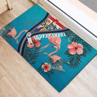 Turks and Caicos Islands Flamingo Rubber Doormat Zipper Stylized