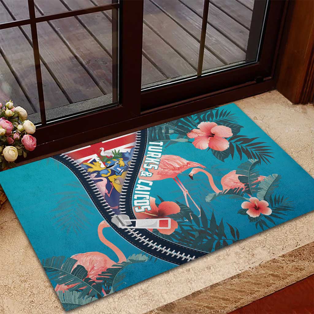 Turks and Caicos Islands Flamingo Rubber Doormat Zipper Stylized