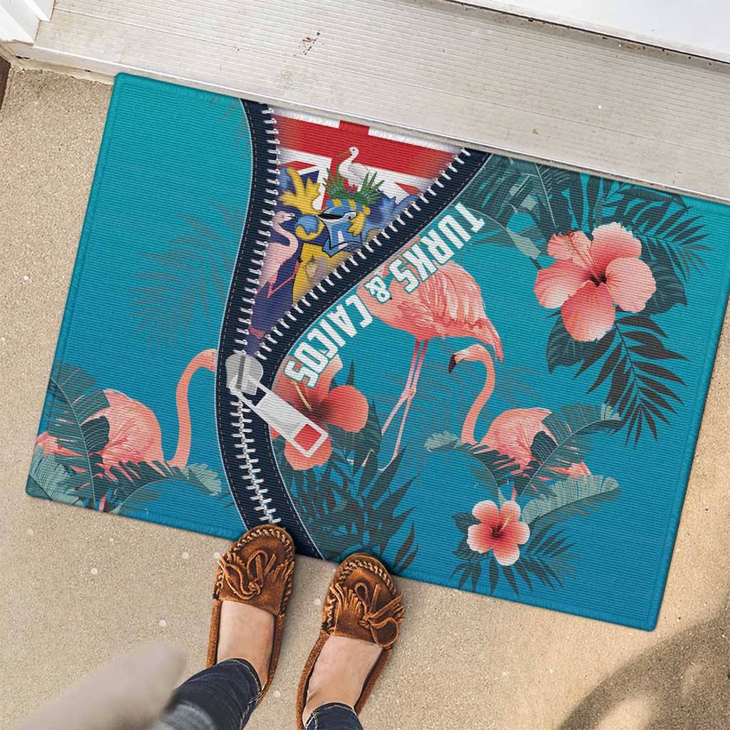 Turks and Caicos Islands Flamingo Rubber Doormat Zipper Stylized