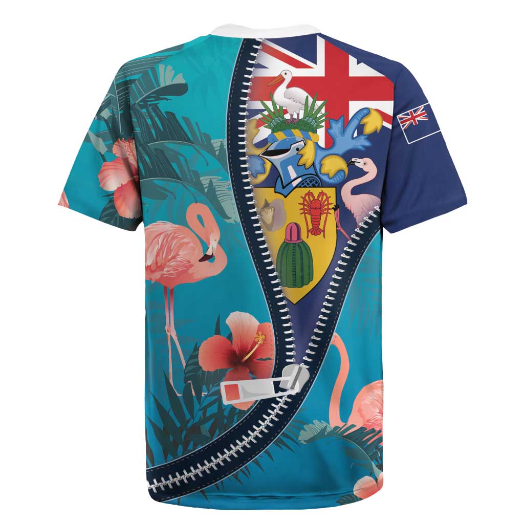 Turks and Caicos Islands Flamingo Rugby Jersey Zipper Stylized