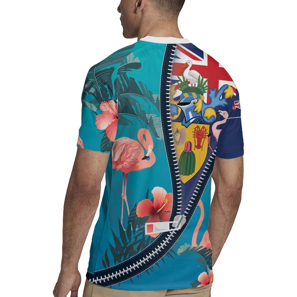 Turks and Caicos Islands Flamingo Rugby Jersey Zipper Stylized