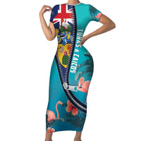 Turks and Caicos Islands Flamingo Short Sleeve Bodycon Dress Zipper Stylized