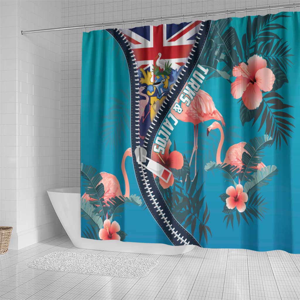 Turks and Caicos Islands Flamingo Shower Curtain Zipper Stylized
