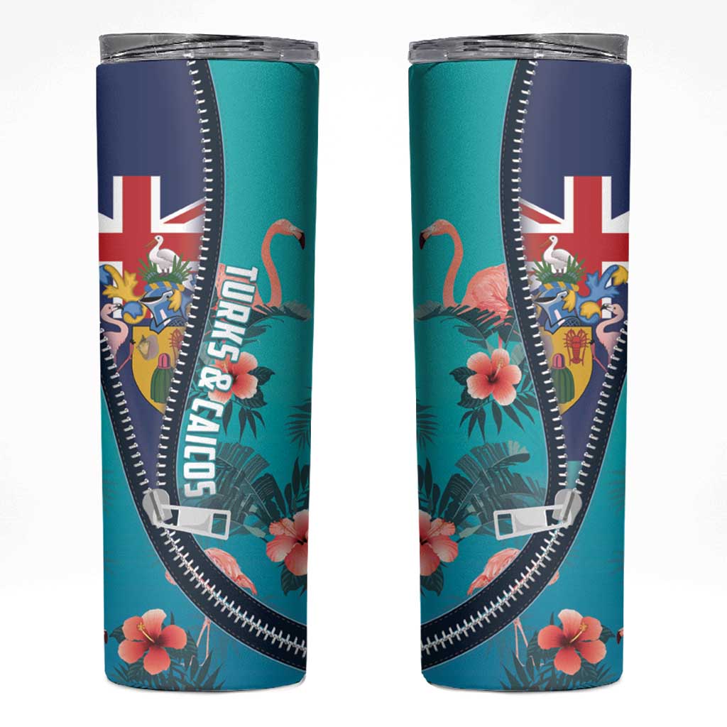 Turks and Caicos Islands Flamingo Skinny Tumbler Zipper Stylized