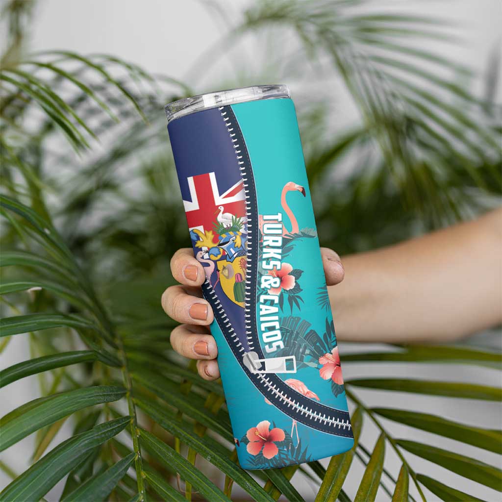 Turks and Caicos Islands Flamingo Skinny Tumbler Zipper Stylized