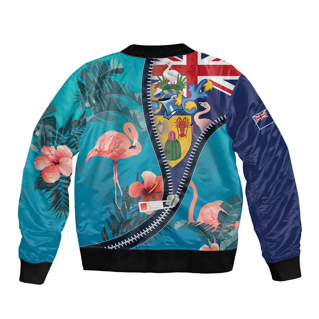 Turks and Caicos Islands Flamingo Sleeve Zip Bomber Jacket Zipper Stylized