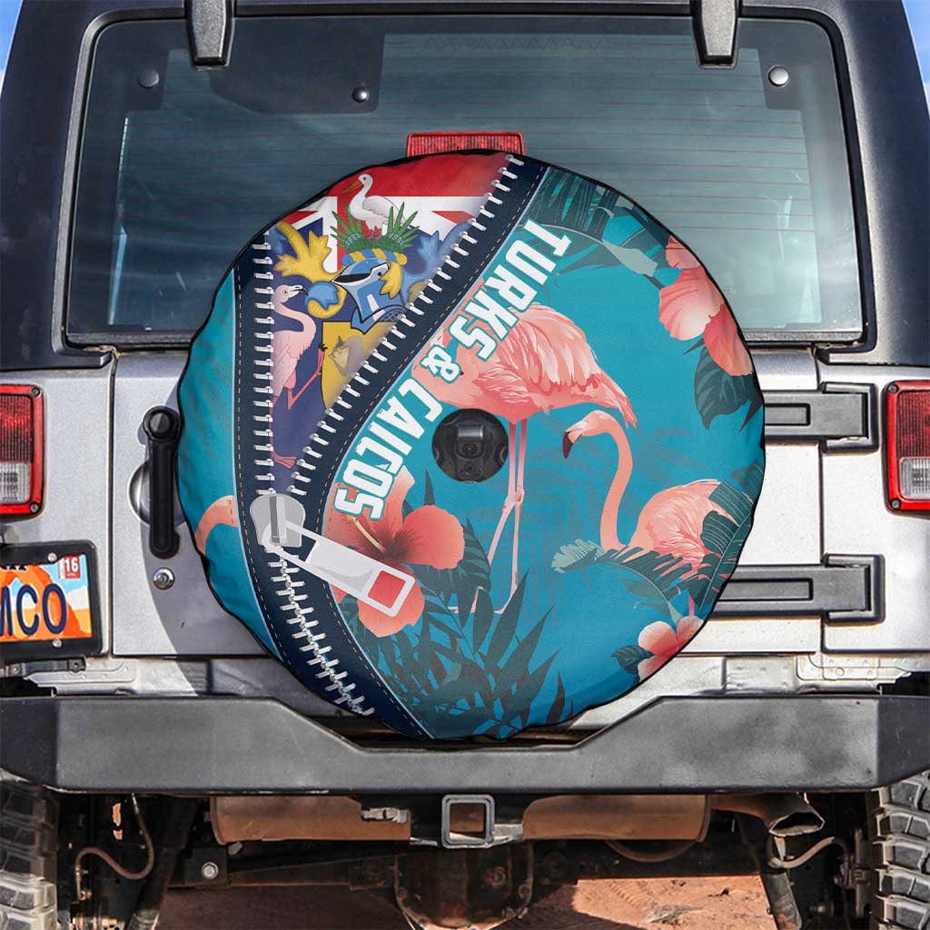 Turks and Caicos Islands Flamingo Spare Tire Cover Zipper Stylized