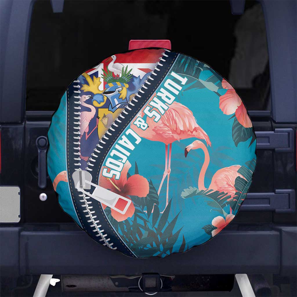 Turks and Caicos Islands Flamingo Spare Tire Cover Zipper Stylized