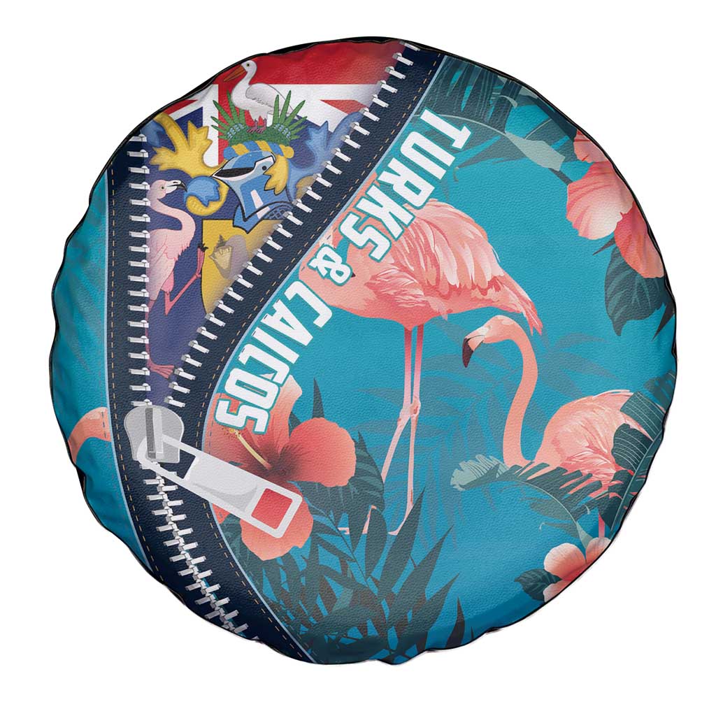 Turks and Caicos Islands Flamingo Spare Tire Cover Zipper Stylized