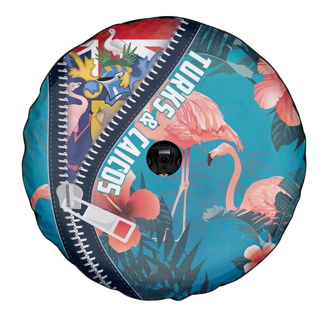 Turks and Caicos Islands Flamingo Spare Tire Cover Zipper Stylized