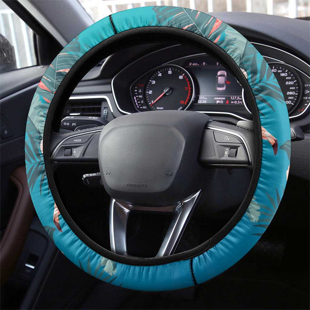 Turks and Caicos Islands Flamingo Steering Wheel Cover Zipper Stylized
