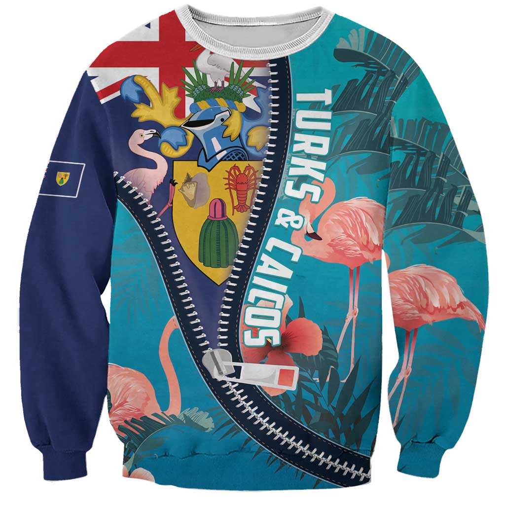 Turks and Caicos Islands Flamingo Sweatshirt Zipper Stylized
