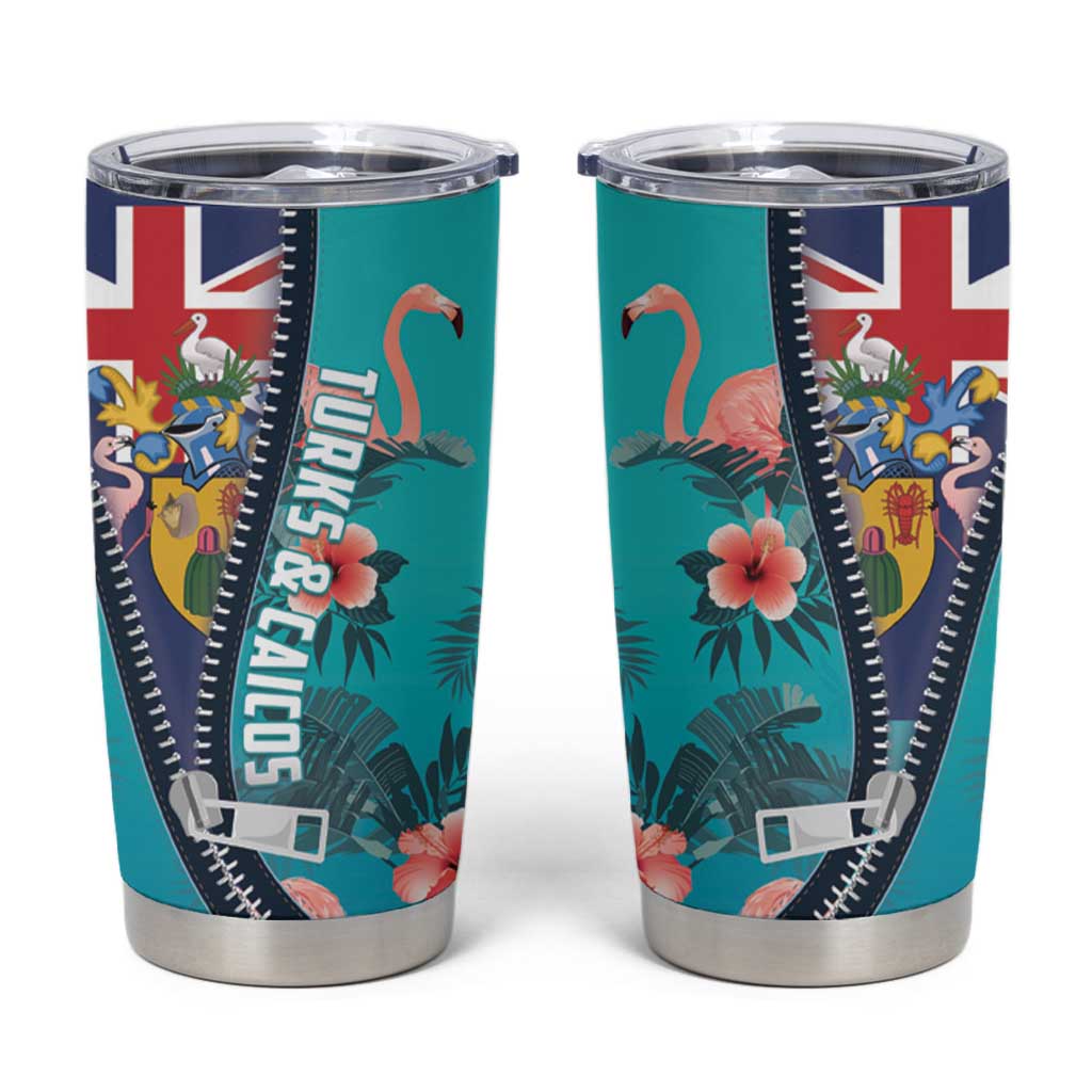 Turks and Caicos Islands Flamingo Tumbler Cup Zipper Stylized