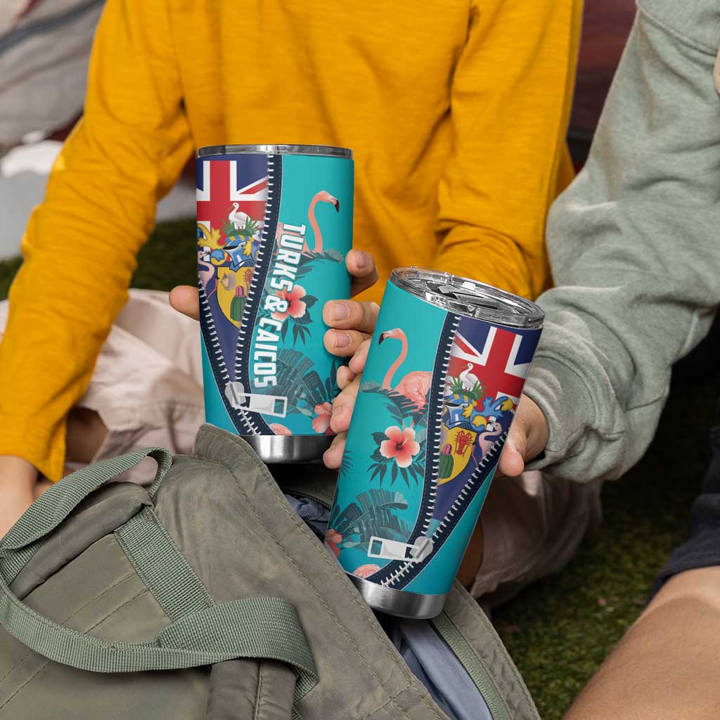 Turks and Caicos Islands Flamingo Tumbler Cup Zipper Stylized