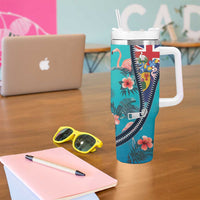 Turks and Caicos Islands Flamingo Tumbler With Handle Zipper Stylized