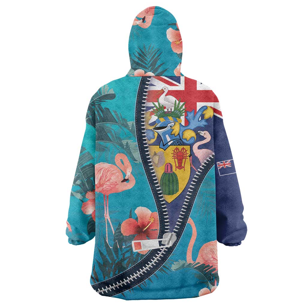 Turks and Caicos Islands Flamingo Wearable Blanket Hoodie Zipper Stylized