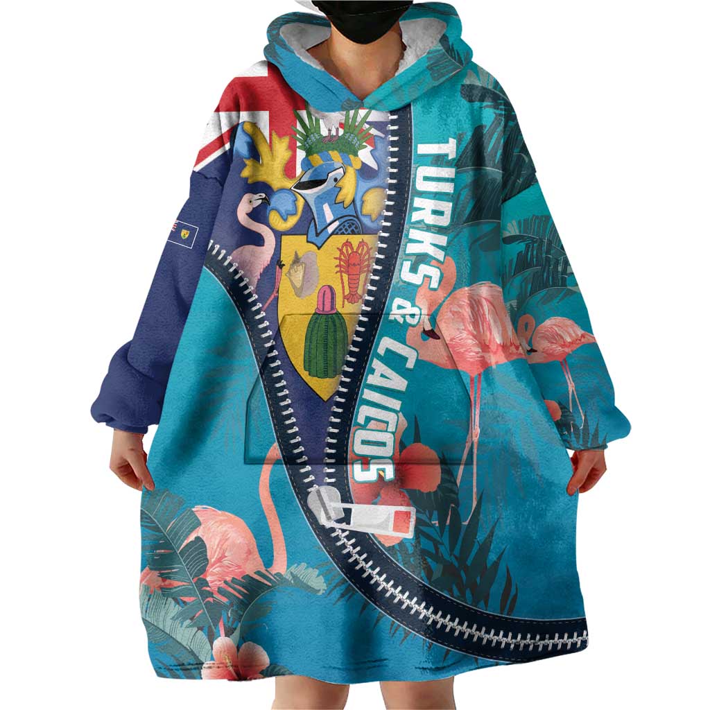 Turks and Caicos Islands Flamingo Wearable Blanket Hoodie Zipper Stylized
