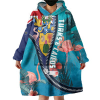 Turks and Caicos Islands Flamingo Wearable Blanket Hoodie Zipper Stylized