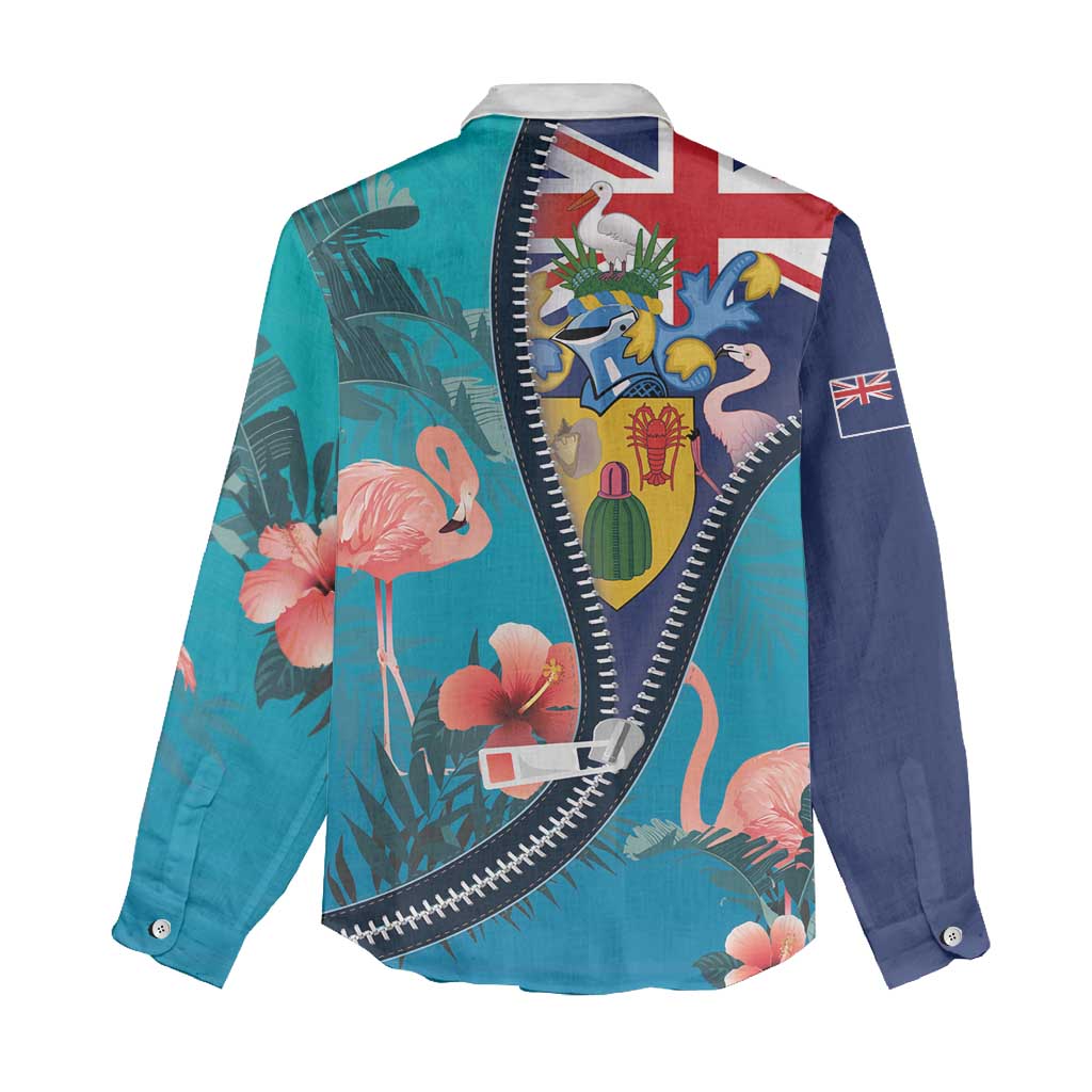 Turks and Caicos Islands Flamingo Women Casual Shirt Zipper Stylized