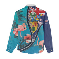 Turks and Caicos Islands Flamingo Women Casual Shirt Zipper Stylized