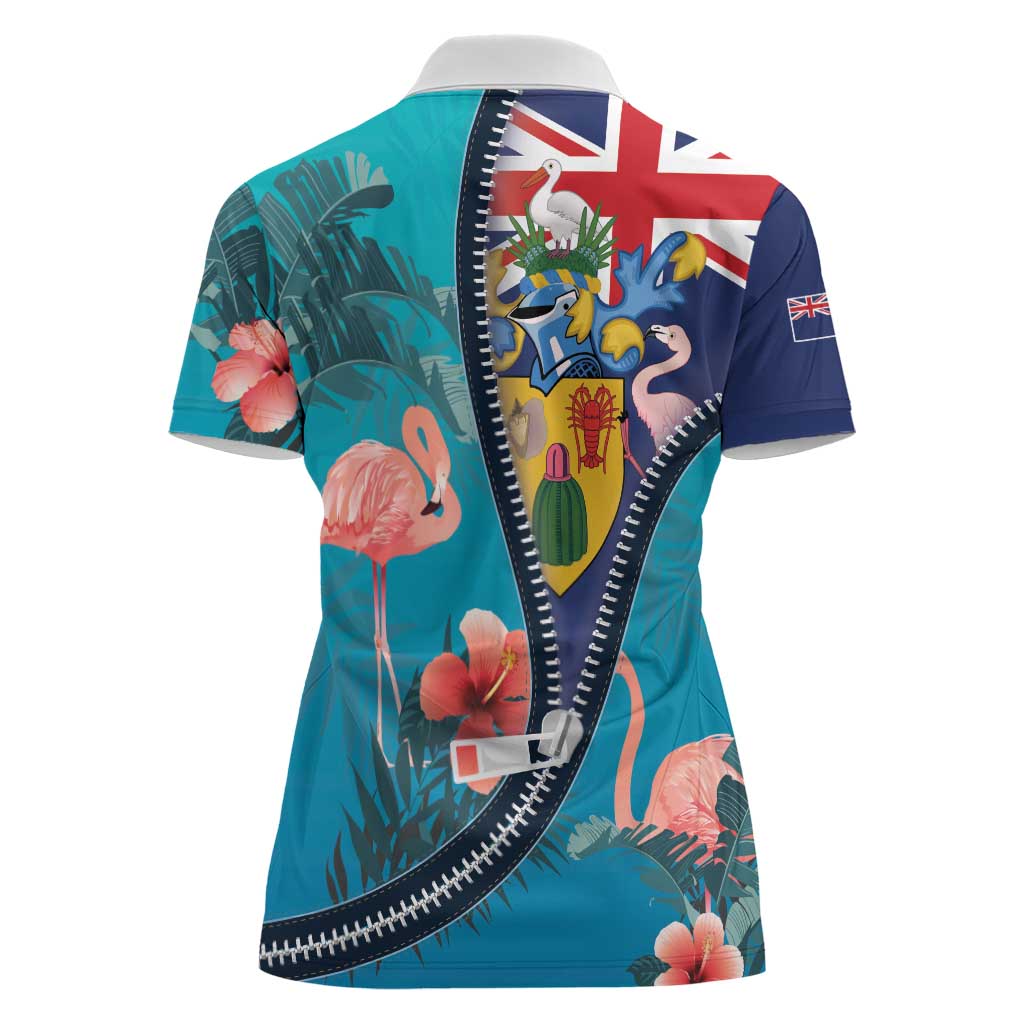 Turks and Caicos Islands Flamingo Women Polo Shirt Zipper Stylized