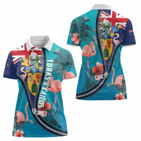 Turks and Caicos Islands Flamingo Women Polo Shirt Zipper Stylized