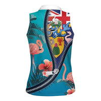 Turks and Caicos Islands Flamingo Women Sleeveless Polo Shirt Zipper Stylized