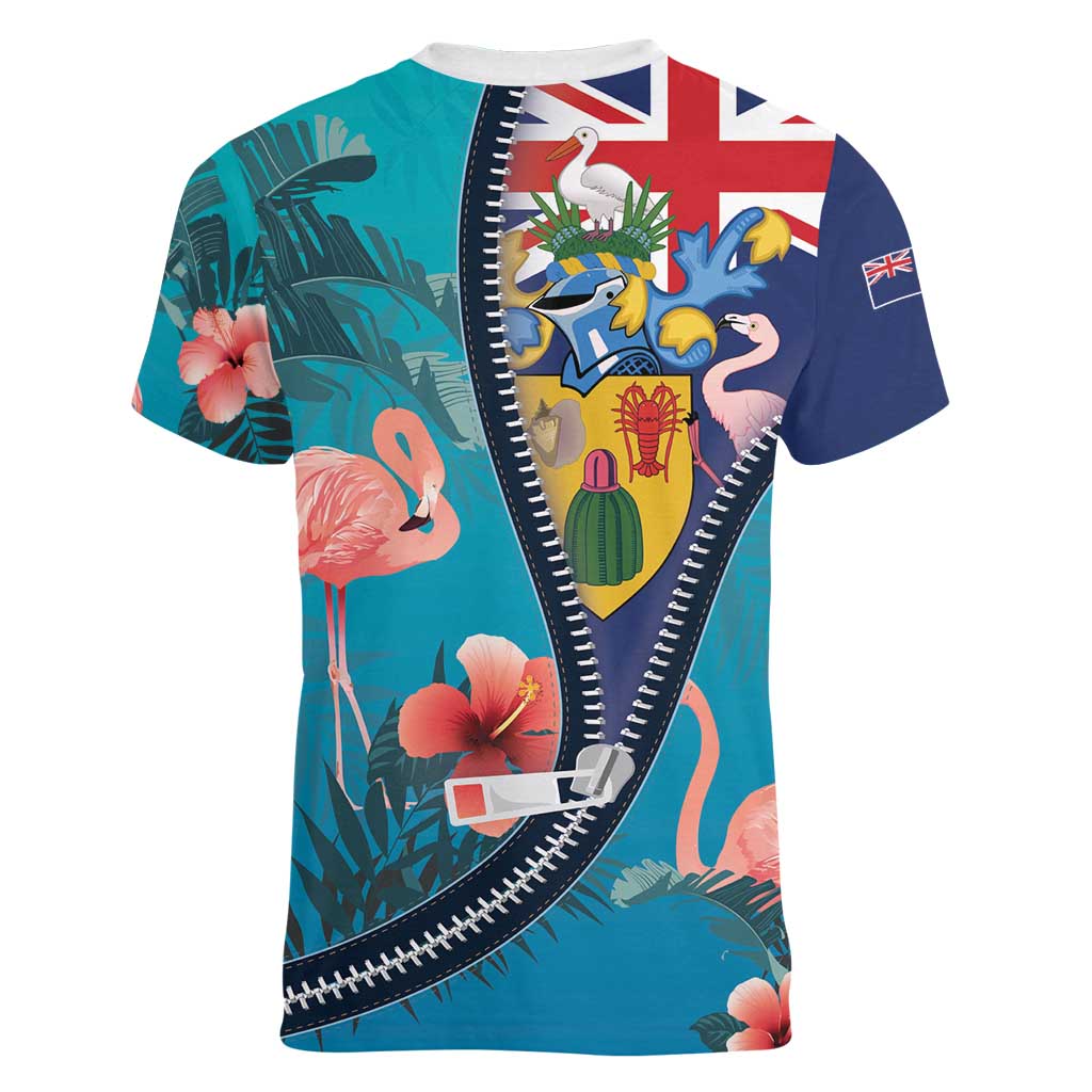 Turks and Caicos Islands Flamingo Women V-Neck T-Shirt Zipper Stylized