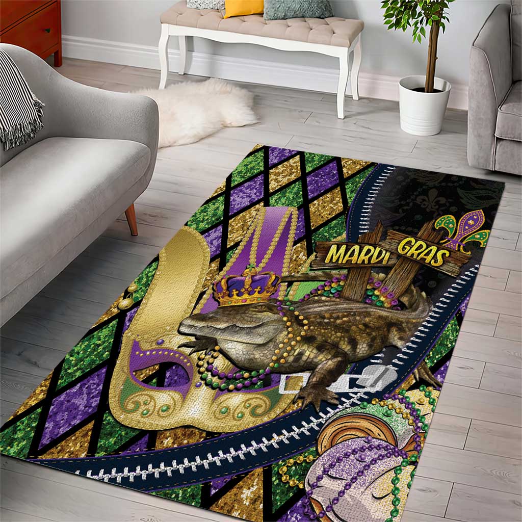 Mardi Gras Alligator Area Rug Colorful Zipper Stylized