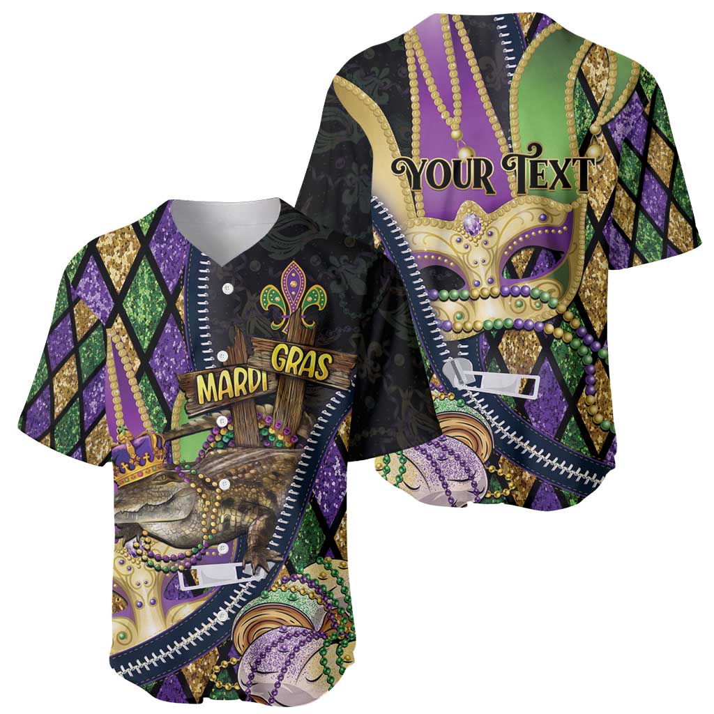 Personalized Mardi Gras Alligator Baseball Jersey Colorful Zipper Stylized