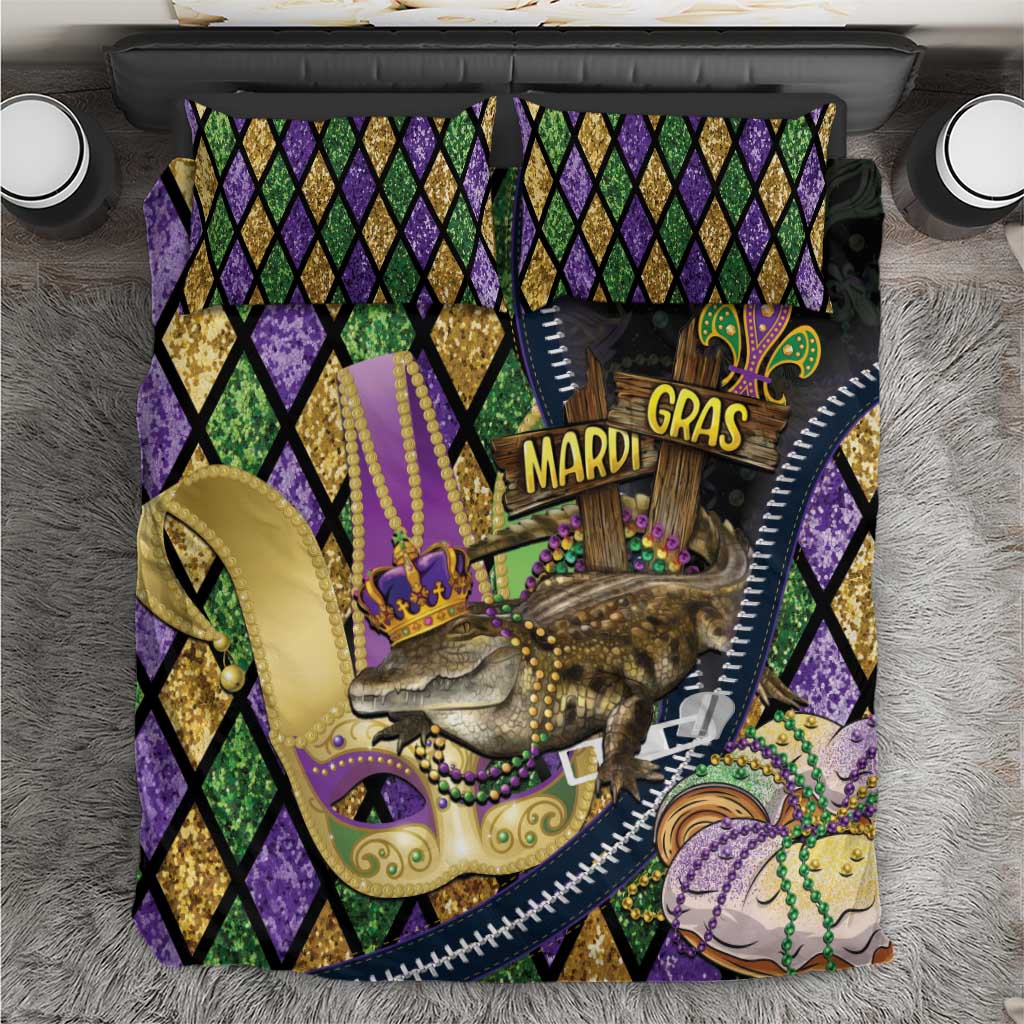 Mardi Gras Alligator Bedding Set Colorful Zipper Stylized