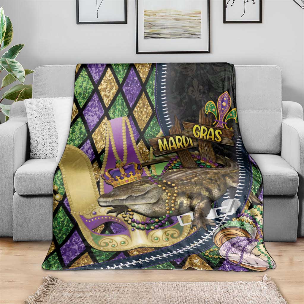 Mardi Gras Alligator Blanket Colorful Zipper Stylized