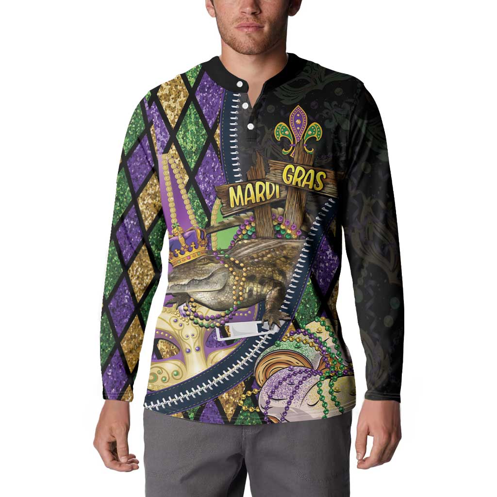 Personalized Mardi Gras Alligator Button Sweatshirt Colorful Zipper Stylized