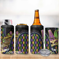 Personalized Mardi Gras Alligator 4 in 1 Can Cooler Tumbler Colorful Zipper Stylized