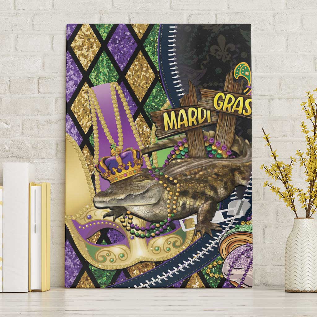 Mardi Gras Alligator Canvas Wall Art Colorful Zipper Stylized