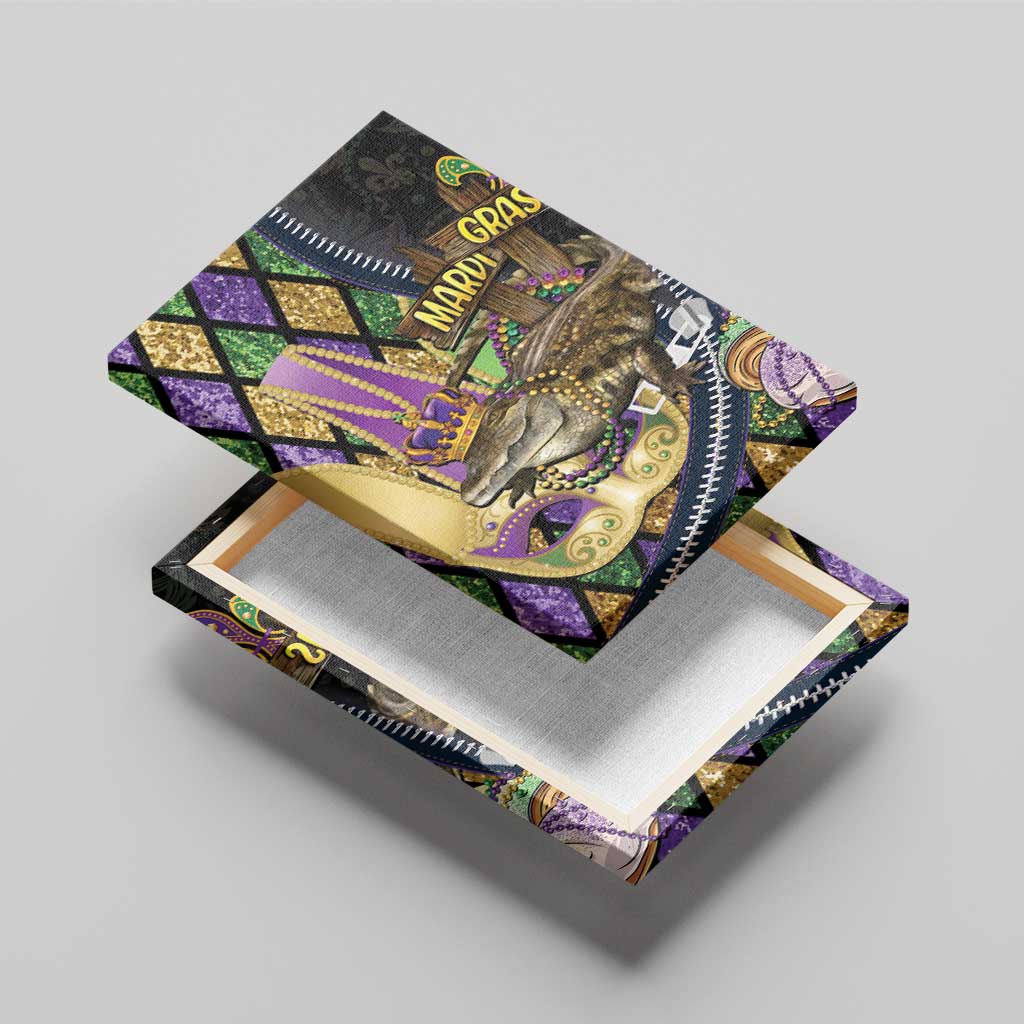 Mardi Gras Alligator Canvas Wall Art Colorful Zipper Stylized