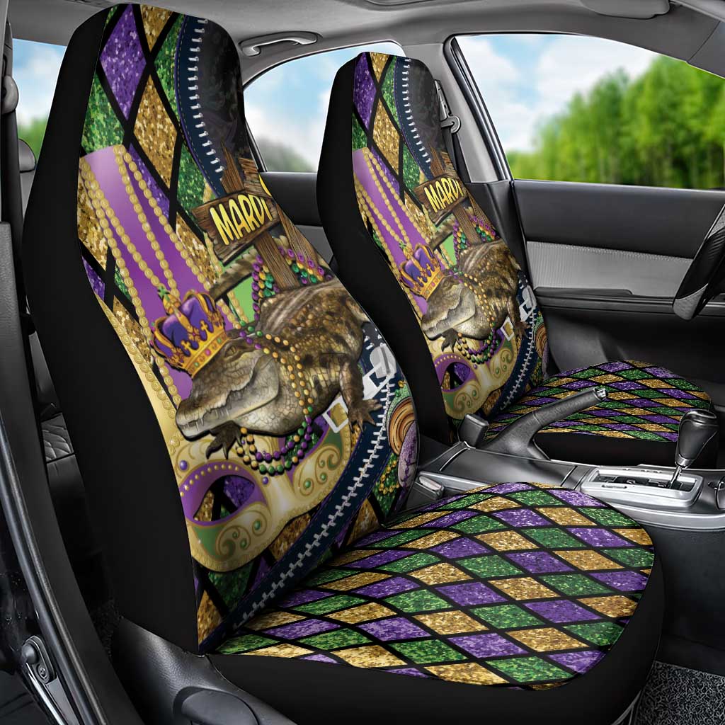 Mardi Gras Alligator Car Seat Cover Colorful Zipper Stylized